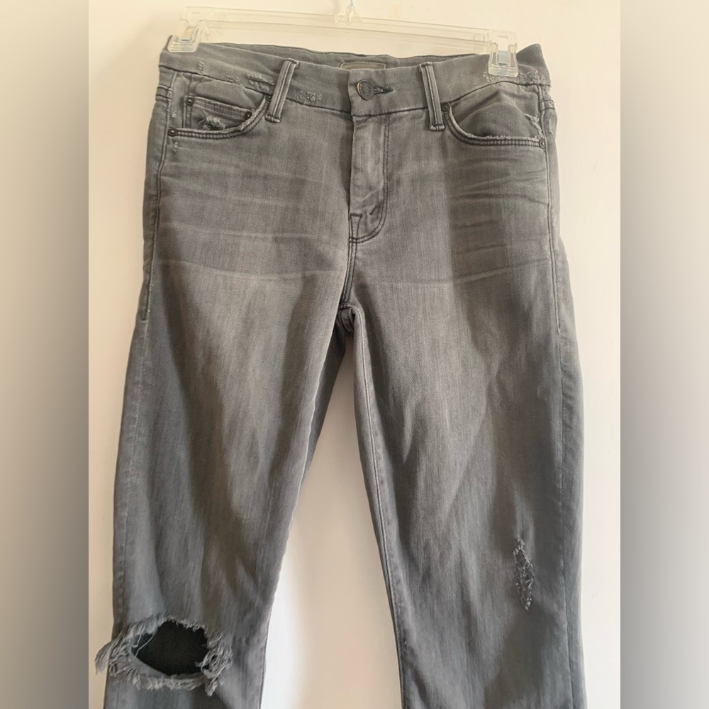 Mother Denim Gray Looker Ankle Fray in Last Chance Saloon Distressed Skinny Jean - Picture 6 of 12